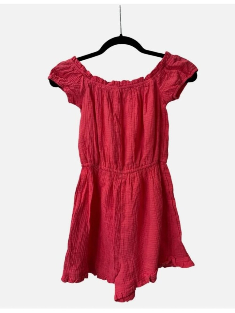 BP. Coral Off-Shoulder Button-Front Ruffle Romper XXS - Picture 3 of 7